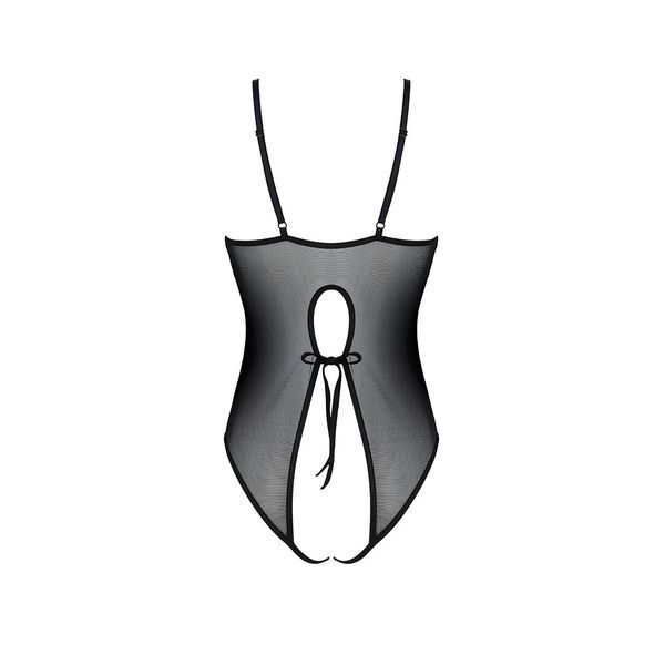 Боді з ажурним декором та відкритим кроком Passion URSULA BODY XXL/XXXL, black SO5831 фото