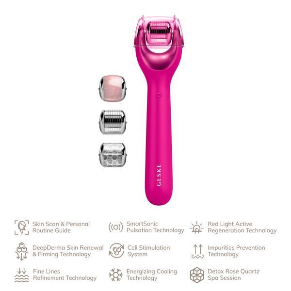 Електронний ролер для обличчя з мікроголками GESKE MicroNeedle Face Roller 9в1 magenta HB0186 фото
