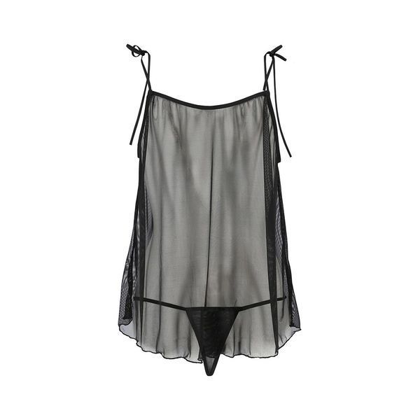 Сорочка прозора бебі-дол Passion MELANIA CHEMISE L/XL, black, трусики, на тонких бретелях EL16304 фото