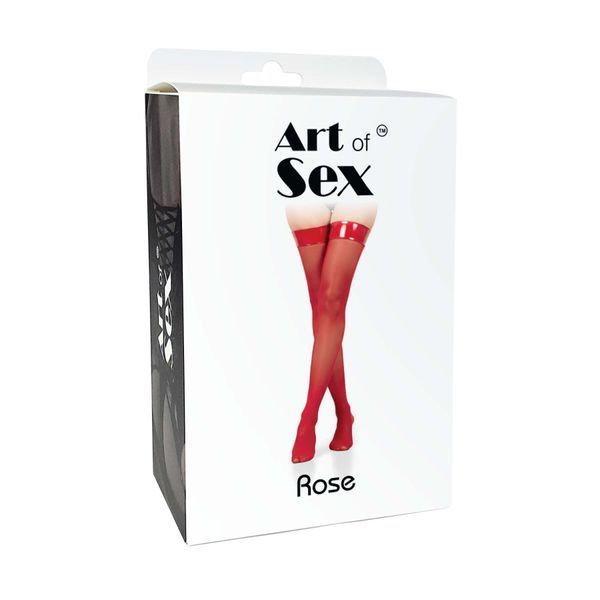 Панчохи в дрібну сітку з коронкою Art of Sex - Rose, колір чорний з ефектом мокрого оксамиту, М SX3451 фото