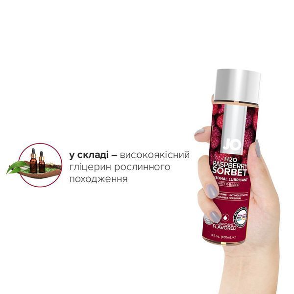 Змазка на водній основі JO H2O &mdash; Raspberry Sorbet (120 мл) без цукру, рослинний гліцерин SO1671 фото